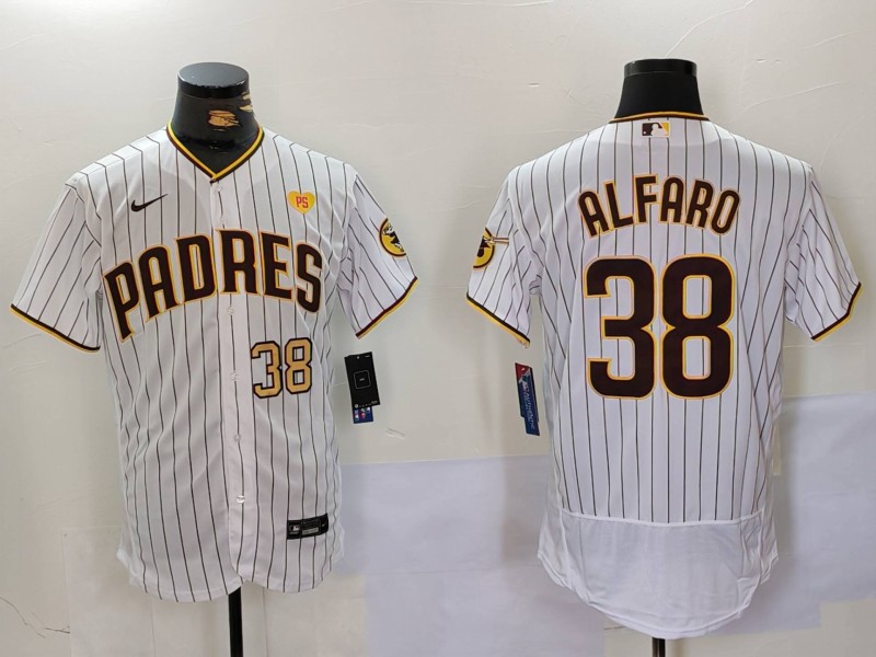 Men's San Diego Padres #38 Jorge Alfaro White With PS Patch Flex Base Stitched Baseball Jersey Men's San Diego Padres #38 Jorge Alfaro White With PS Patch Flex Base Stitched Baseball Jersey